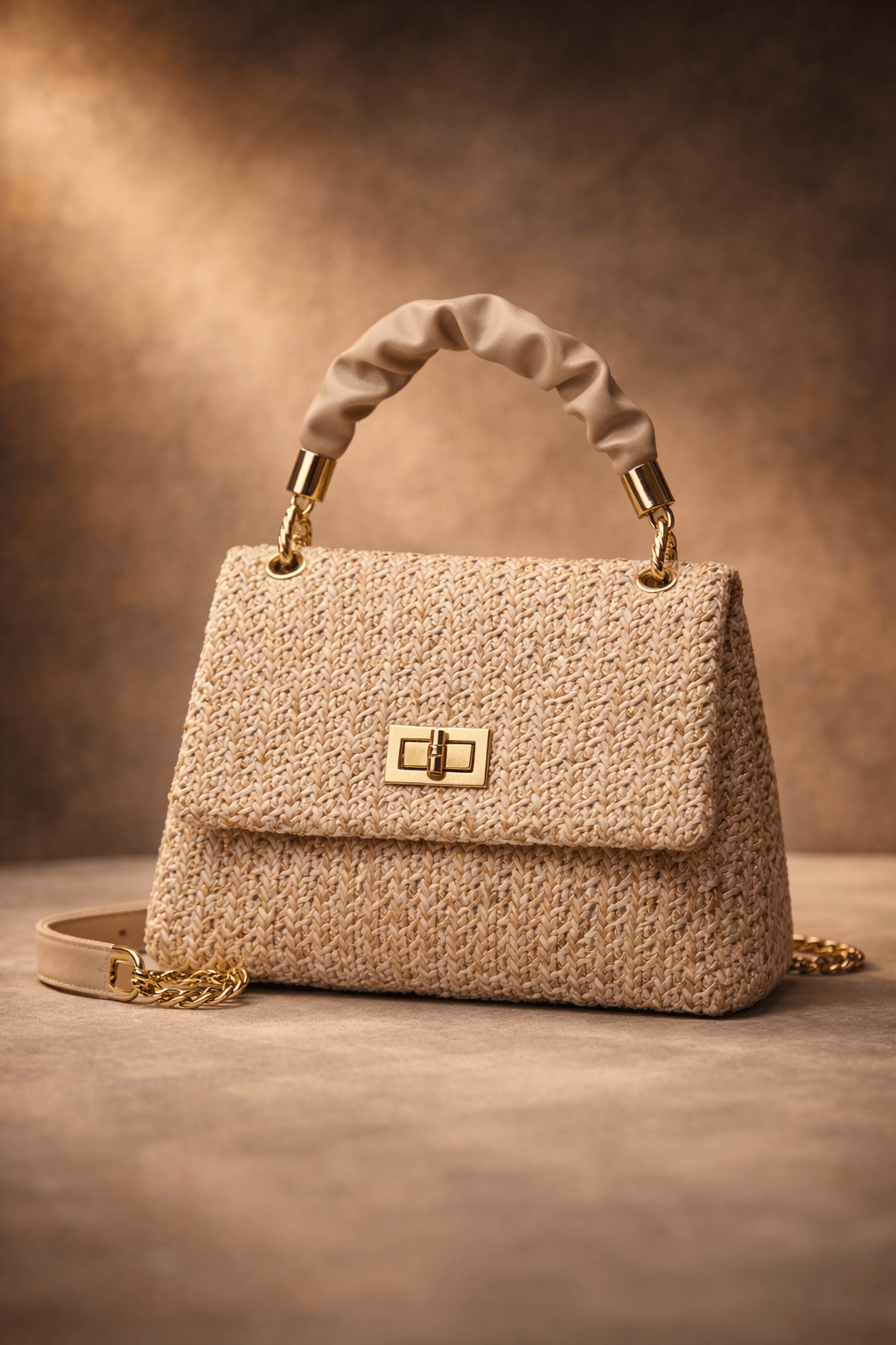 Elegant Woven Handbag with Gold Lock – Summer Luxury in Every Detail