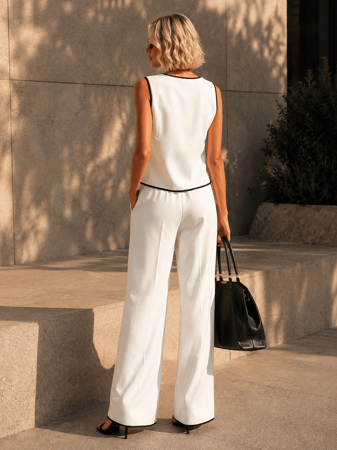 🤍 Modern Contrast Vest & Trouser Set