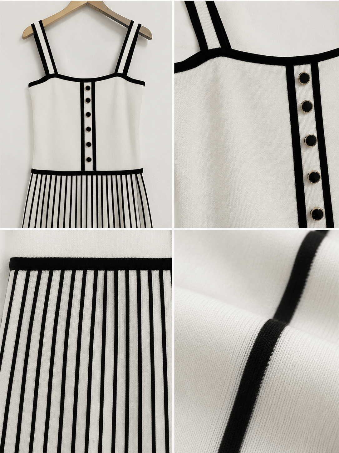 Retro Spaghetti Straps Stripes Patchwork Knitting Dress