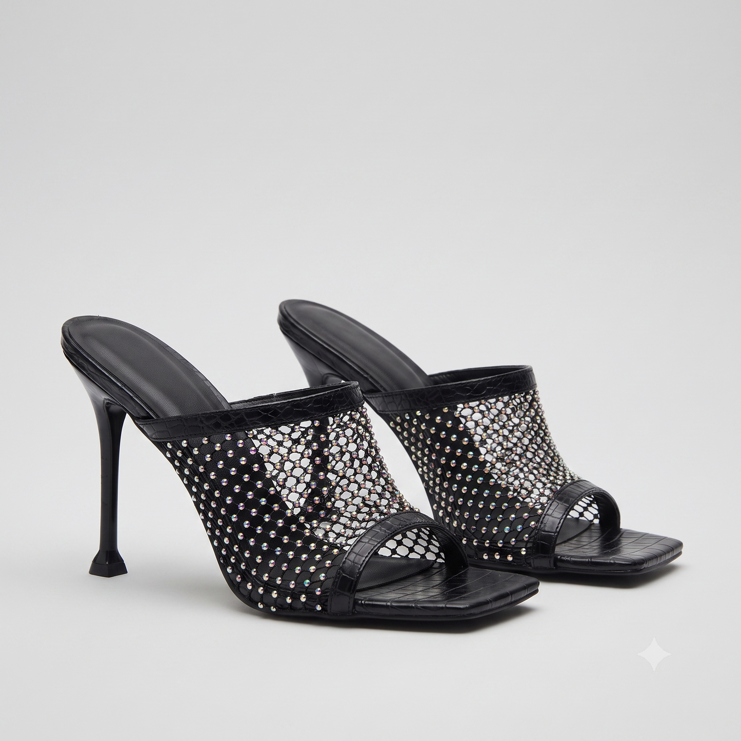 Glamorous Rhinestone Fish-Mouth Stiletto Mules