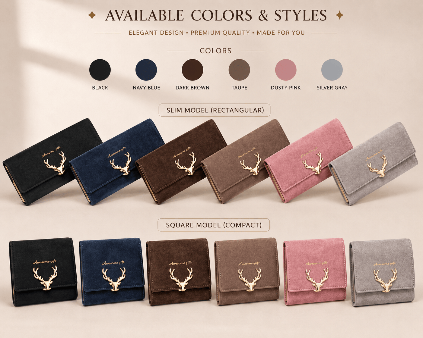 Elegant Deer Accent PU Leather Wallet