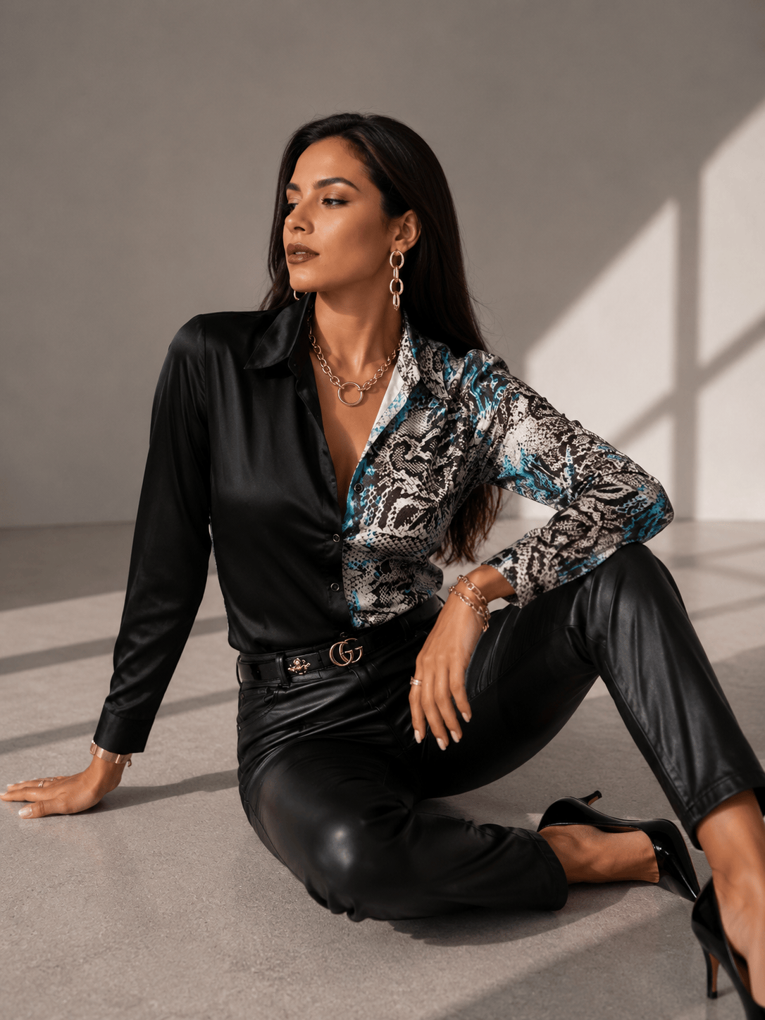 Elegant Printed Patchwork Blouse
