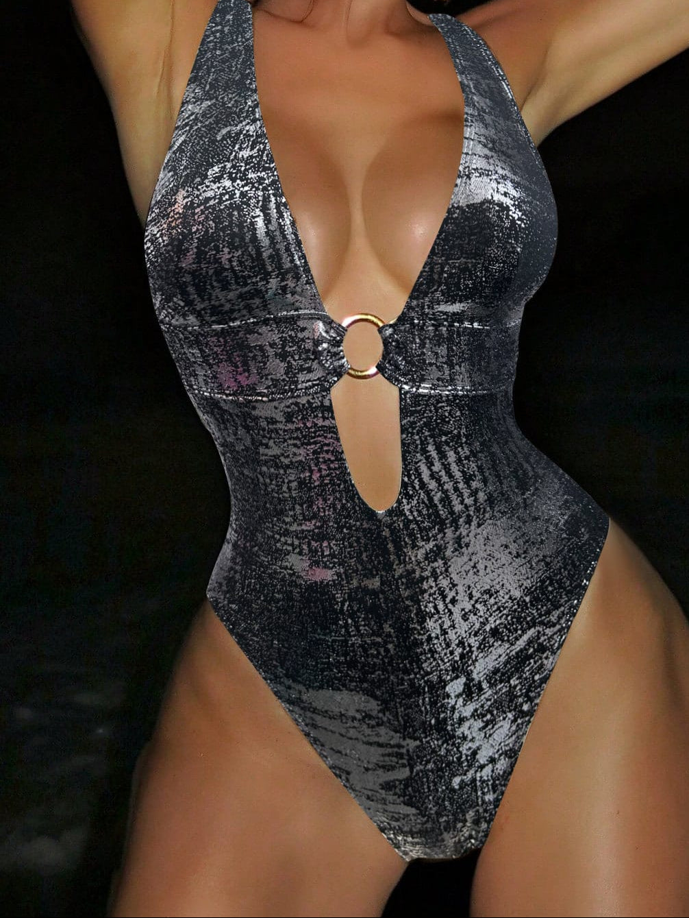 Metallic Color-Block One-Piece Swimsuit