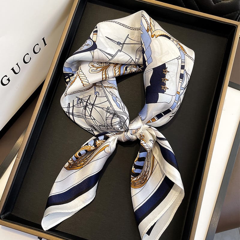 🦋 Elegant Printed Square Silk-Feel Scarf