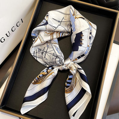 🦋 Elegant Printed Square Silk-Feel Scarf