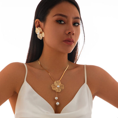 🌸 Floral Copper Necklace & Earrings Jewelry Set