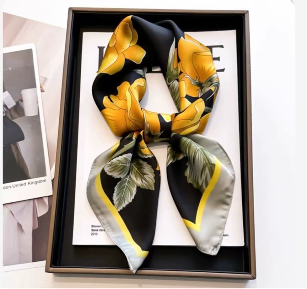 🦋 Elegant Printed Square Silk-Feel Scarf
