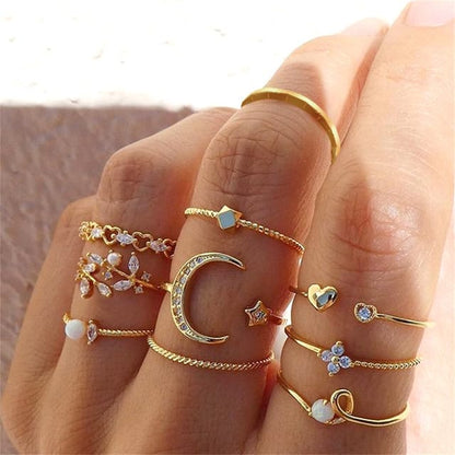 ⭐ 10-Piece Rhinestone Ring Set