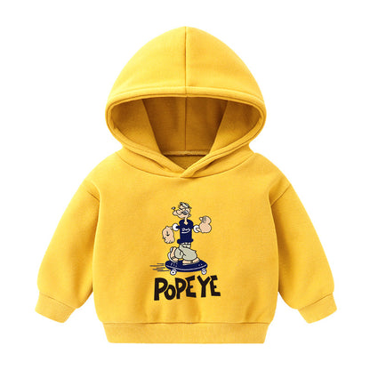 Children's Hooded Sweatshirt Fleece-lined Autumn And Winter Cartoon Printed Long-sleeved Top