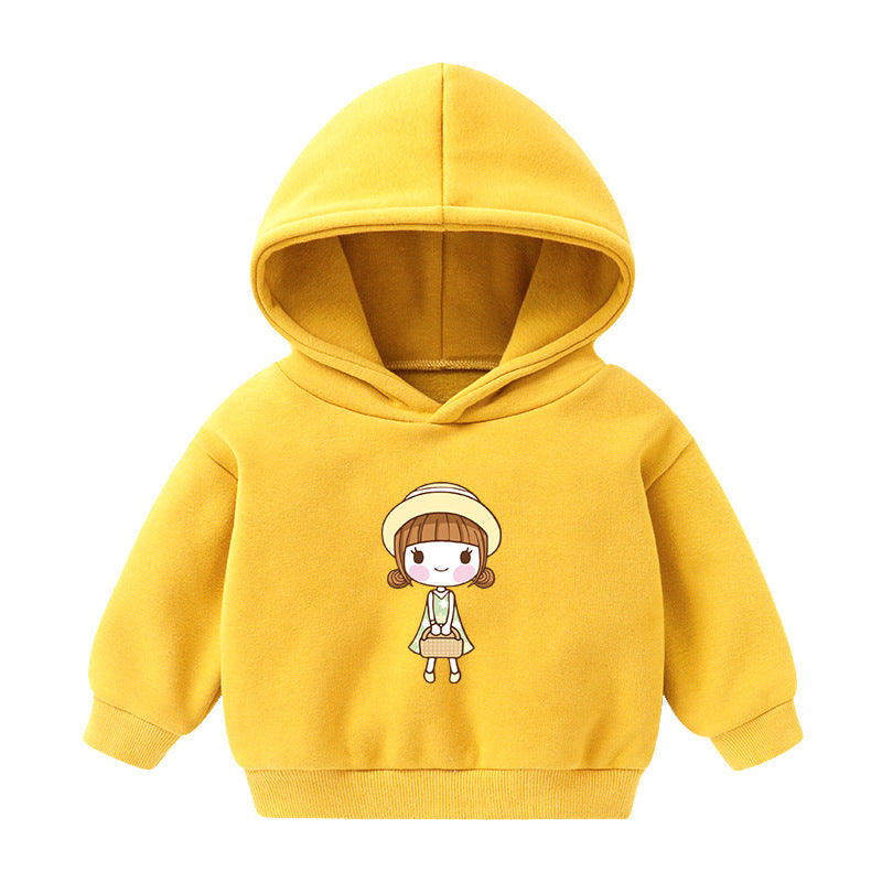 Children's Hooded Sweatshirt Fleece-lined Autumn And Winter Cartoon Printed Long-sleeved Top