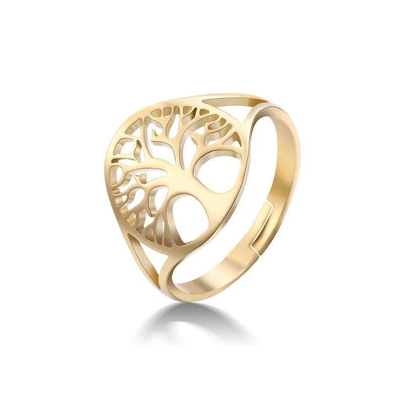 🌳 Adjustable Tree of Life Stainless Steel Ring