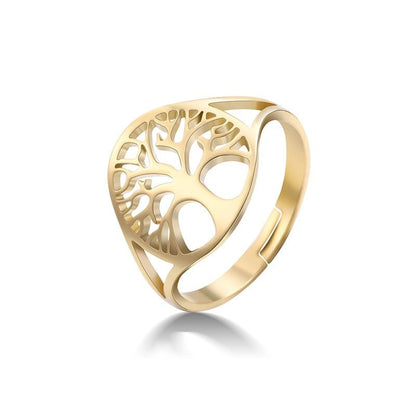🌳 Adjustable Tree of Life Stainless Steel Ring