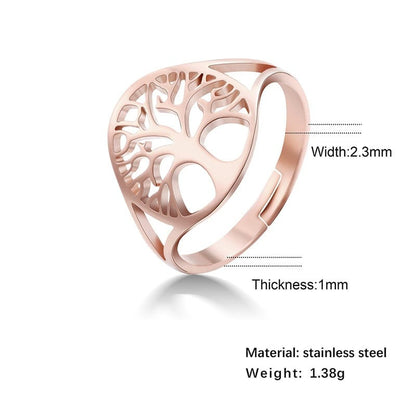 🌳 Adjustable Tree of Life Stainless Steel Ring