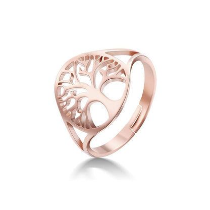 🌳 Adjustable Tree of Life Stainless Steel Ring
