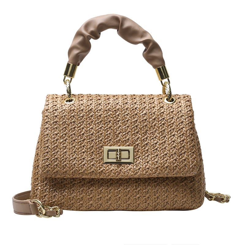 Elegant Woven Handbag with Gold Lock – Summer Luxury in Every Detail