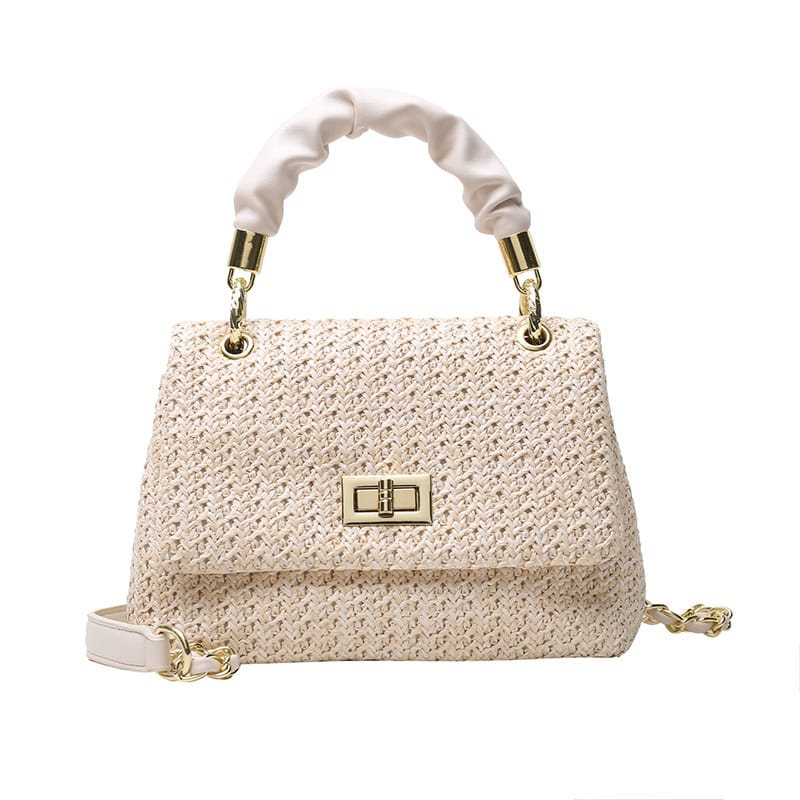 Elegant Woven Handbag with Gold Lock – Summer Luxury in Every Detail