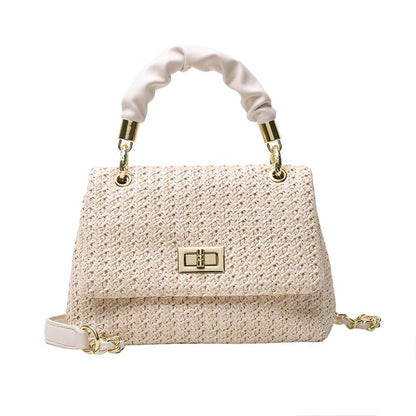 Elegant Woven Handbag with Gold Lock – Summer Luxury in Every Detail