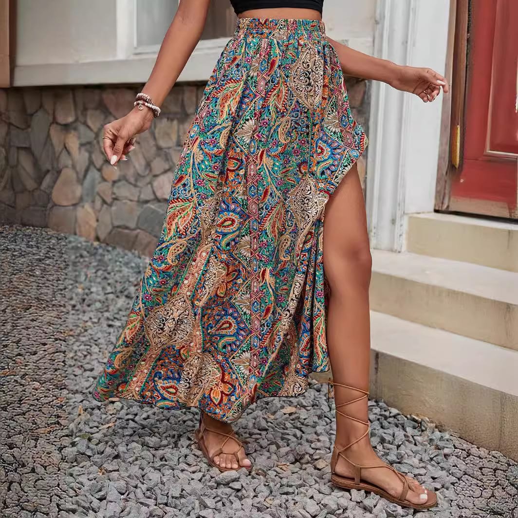 Women's Abstract Print High-Waisted Maxi Skirt