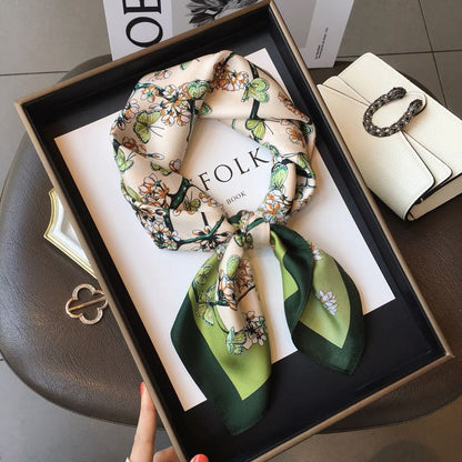 🦋 Elegant Printed Square Silk-Feel Scarf