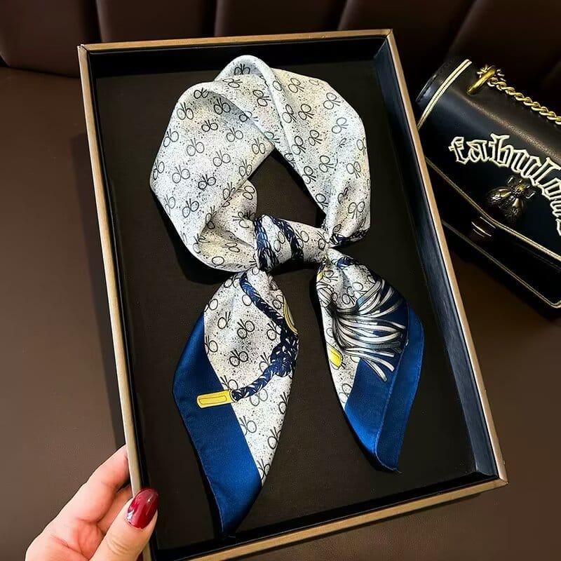 🦋 Elegant Printed Square Silk-Feel Scarf