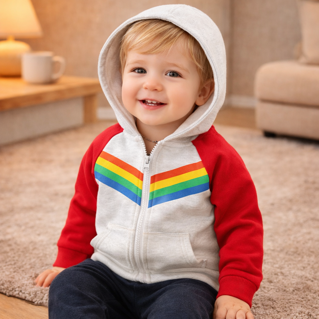 Boys Print Rainbow Zipper Hoodie Sweatshirt