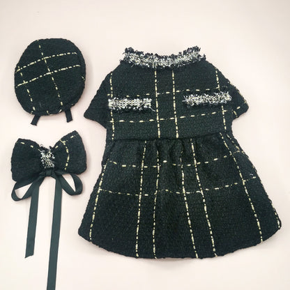 Elegant Tweed Cat Outfit – Chic Set with Hat & Bow Tie for Stylish Pets 🐾💎