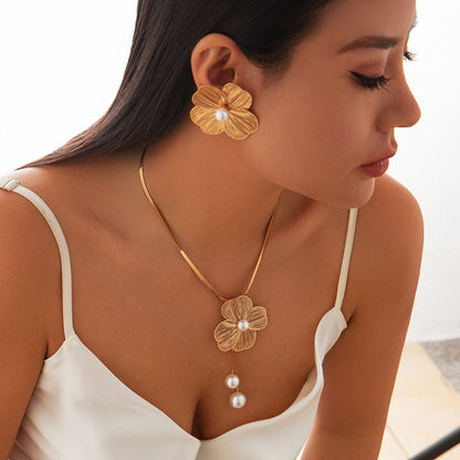 🌸 Floral Copper Necklace & Earrings Jewelry Set
