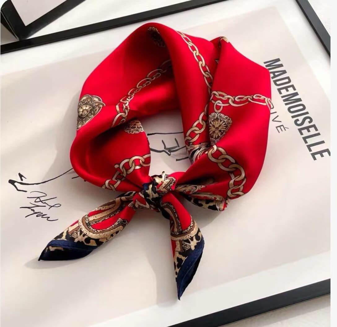 🦋 Elegant Printed Square Silk-Feel Scarf