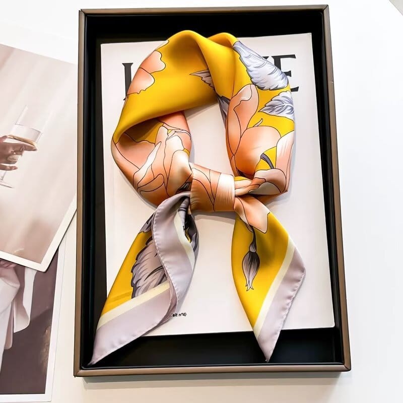 🦋 Elegant Printed Square Silk-Feel Scarf
