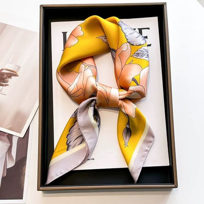 🦋 Elegant Printed Square Silk-Feel Scarf