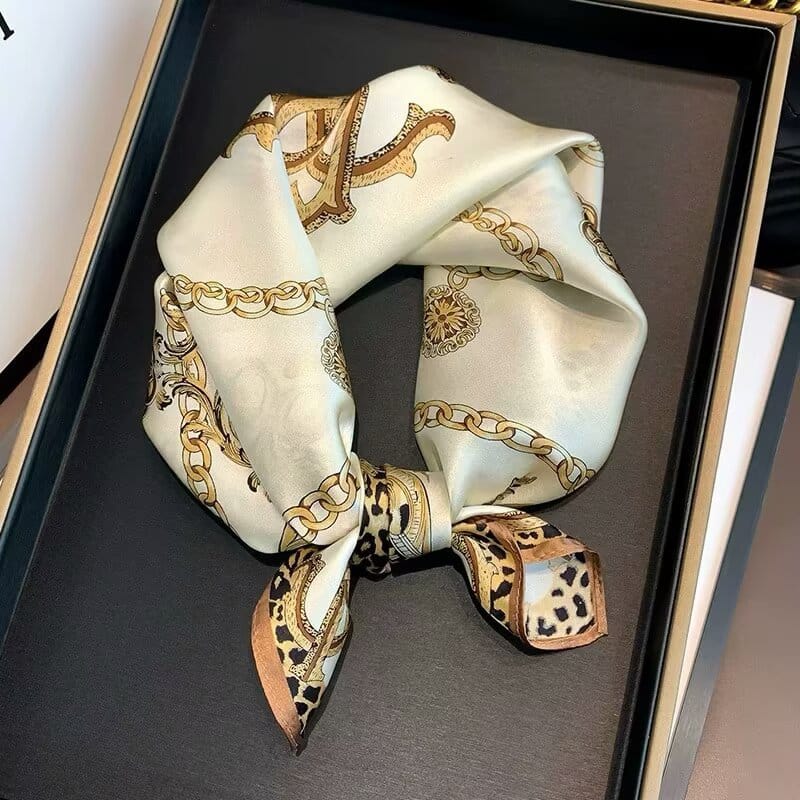 🦋 Elegant Printed Square Silk-Feel Scarf
