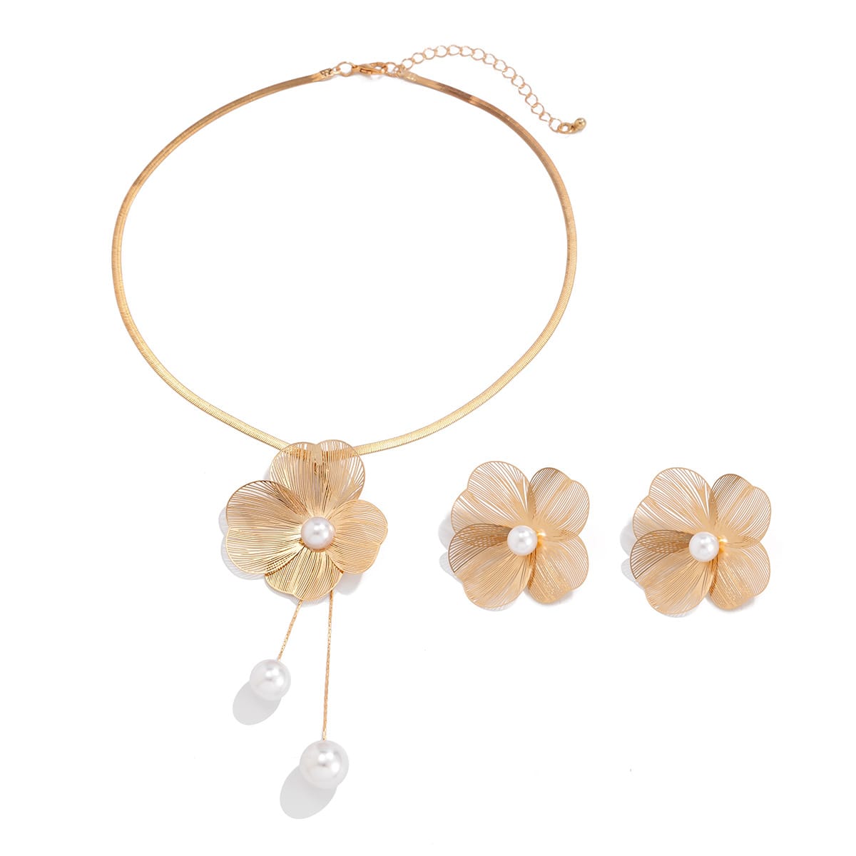 🌸 Floral Copper Necklace & Earrings Jewelry Set