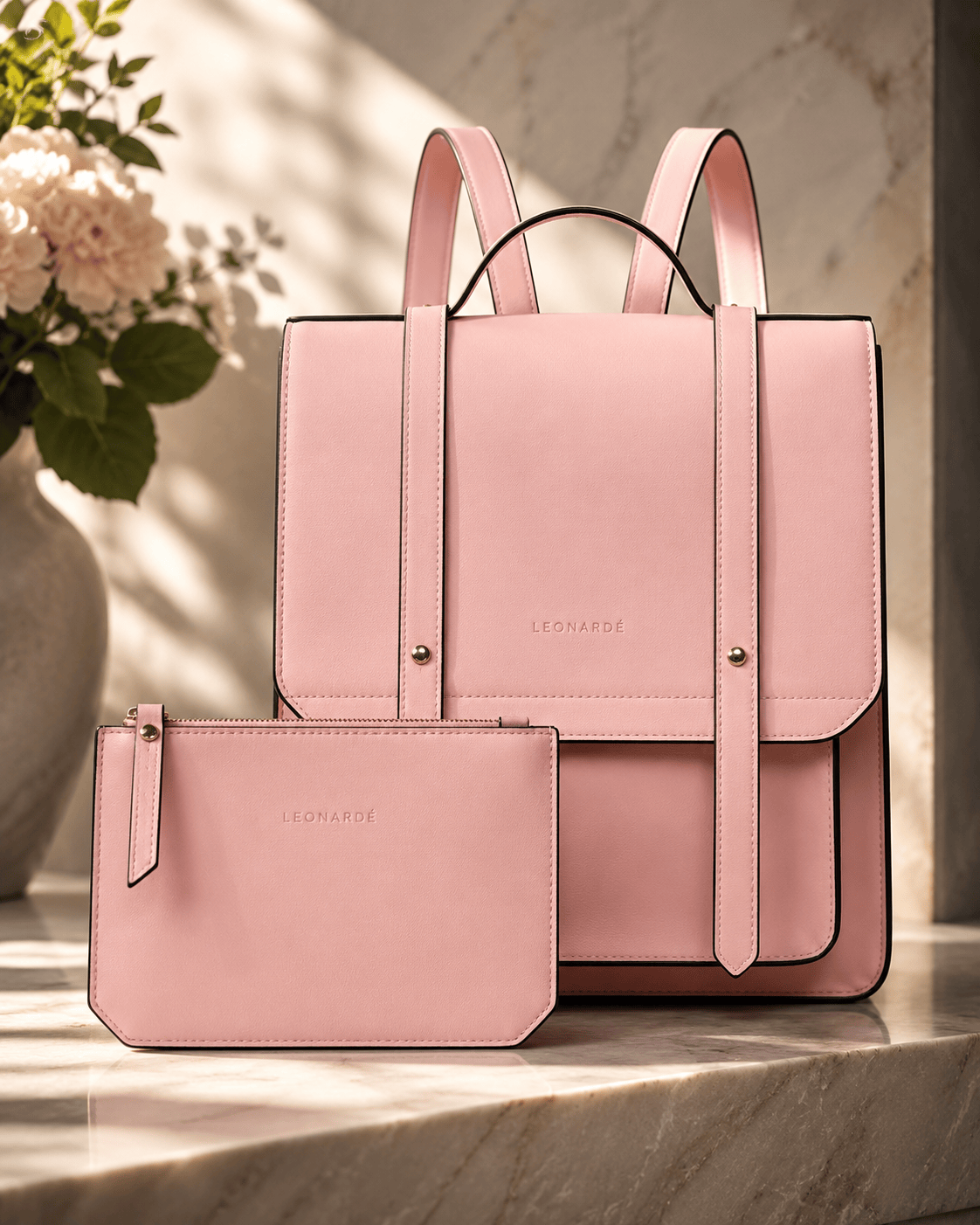 Minimalist PU Leather Backpack Set