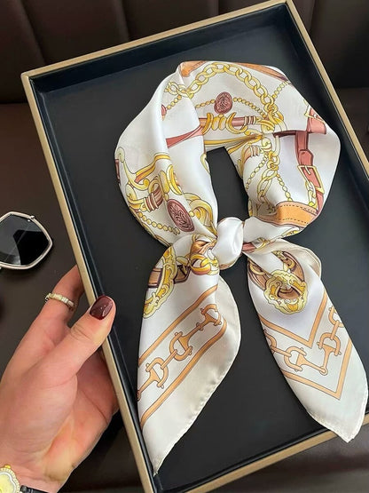 🦋 Elegant Printed Square Silk-Feel Scarf