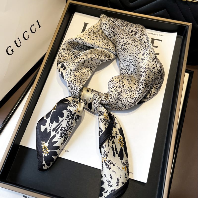 🦋 Elegant Printed Square Silk-Feel Scarf