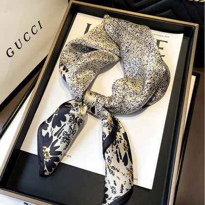 🦋 Elegant Printed Square Silk-Feel Scarf