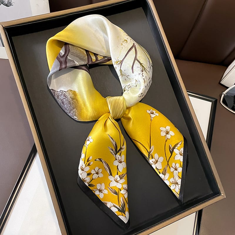 🦋 Elegant Printed Square Silk-Feel Scarf