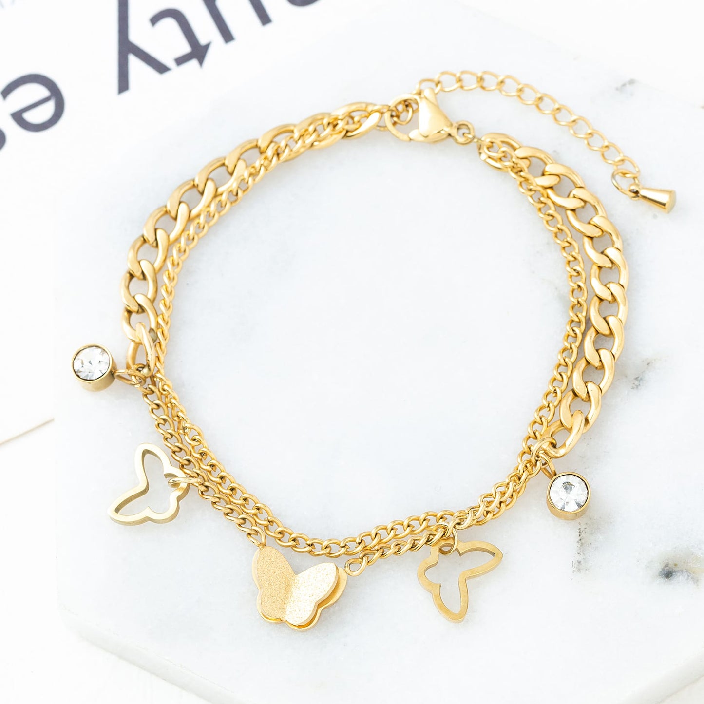 🦋 European Butterfly Charm Stainless Steel Bracelet