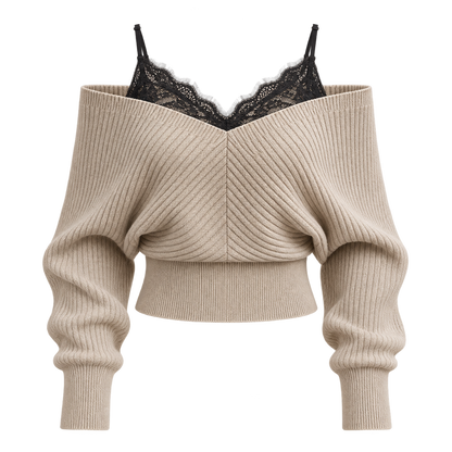 Fashionable Waist-cinching Figure-flattering Off-shoulder Top For Women