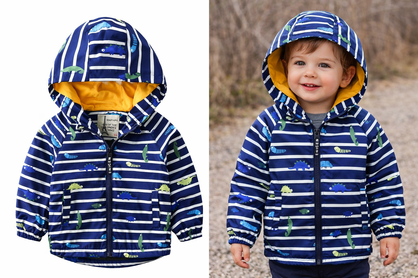 Boys Padded Jacket, Baby Jacket, Cartoon Animal Hoodie