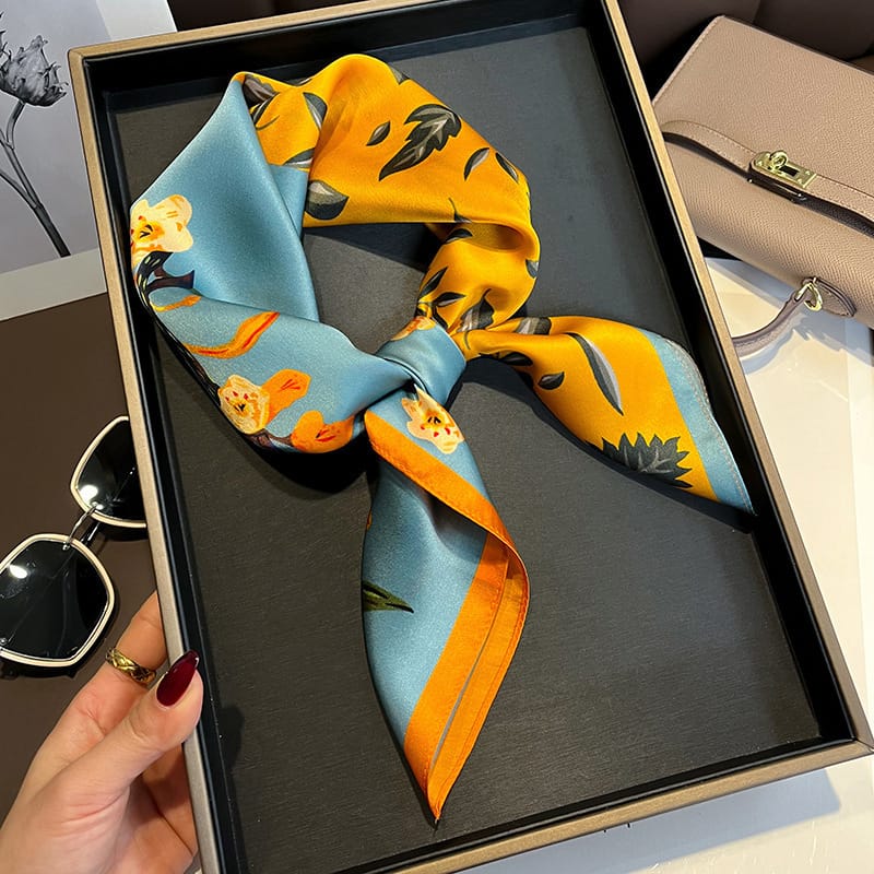 🦋 Elegant Printed Square Silk-Feel Scarf