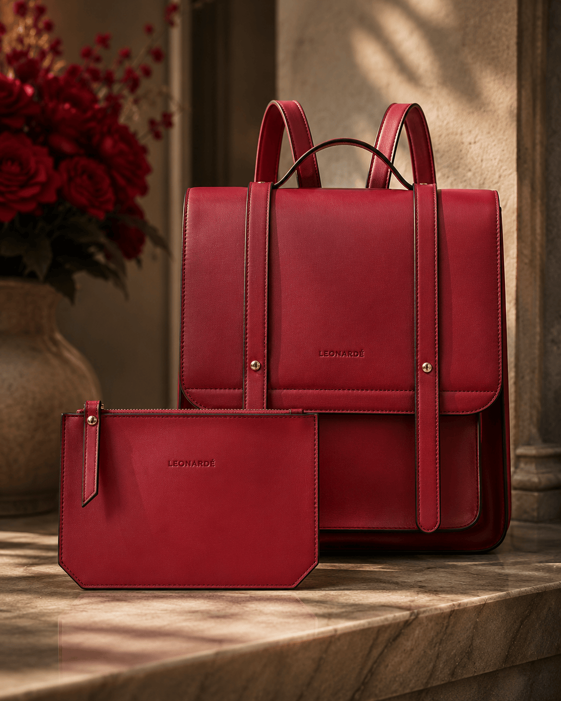 Minimalist PU Leather Backpack Set