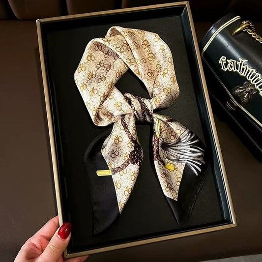 🦋 Elegant Printed Square Silk-Feel Scarf