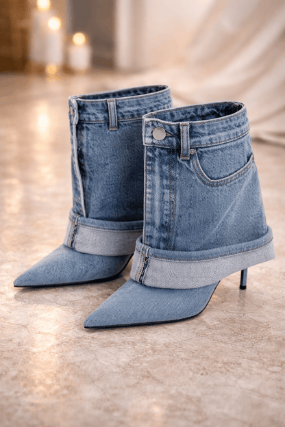 Denim Noir Stiletto Ankle Boots