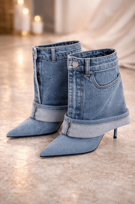 Denim Noir Stiletto Ankle Boots