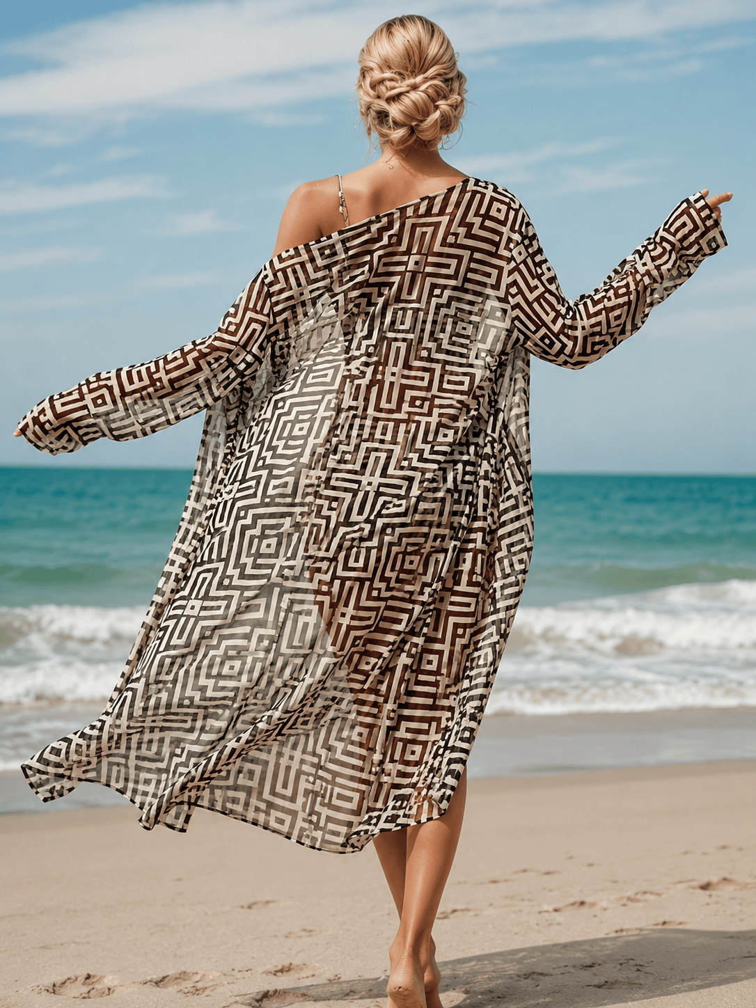 Geometric 3-Piece Swimwear Set with Cover-Up