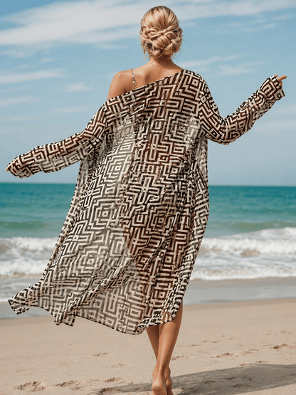 Geometric 3-Piece Swimwear Set with Cover-Up