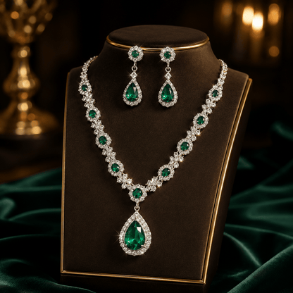 💎 European Crystal Gemstone Necklace Set