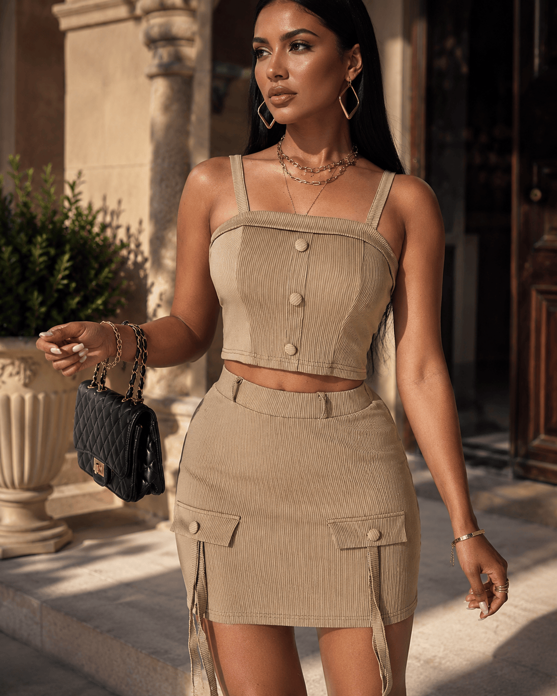 ✨ Mocha Muse Sleeveless Top & Skirt Set