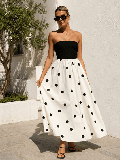 Polka-dot Print Patchwork Tube Maxi Dress